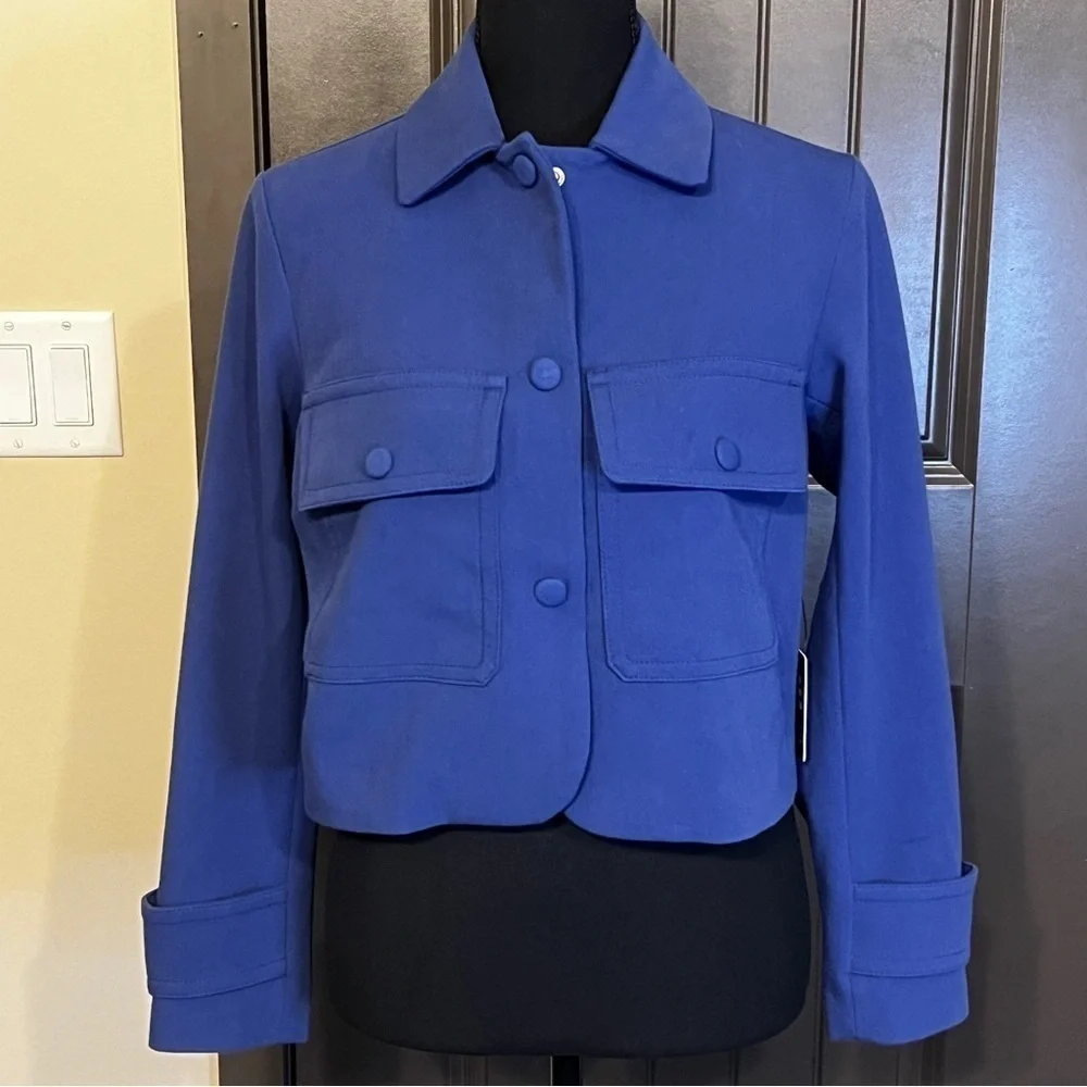 NWT EXPRESS Blue Cropped Collared Jacket Extra Small - Picture 2 of 9